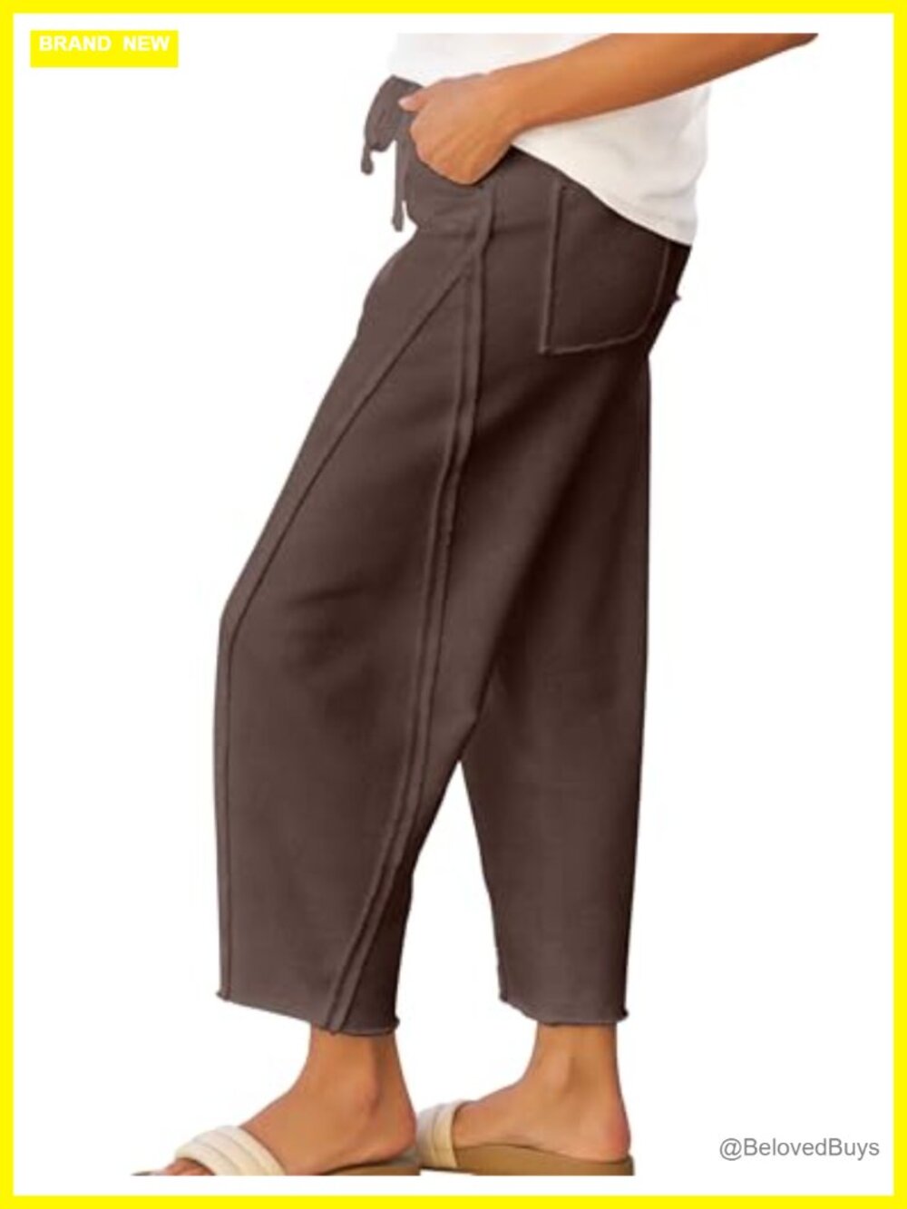 Barrel Leg Cropped Sweatpants Raw Edge Wishbone Side Seam Lounge